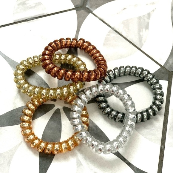 Phone Cord Hair Ties - Set of 5 ‘Metallics’ - Picture 3 of 7